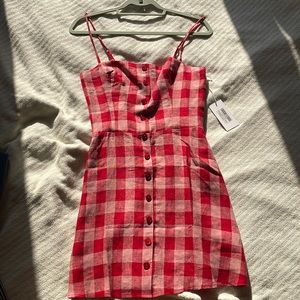 Red checkered Reformation mini dress